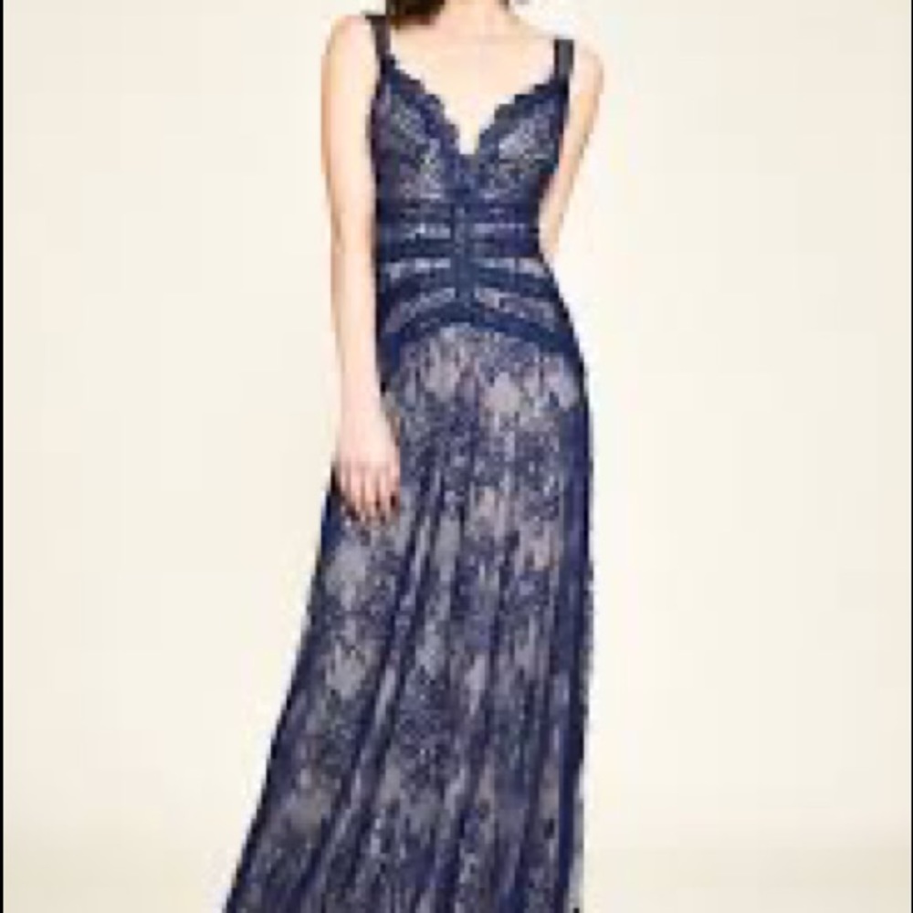 Tadashi Shoji Navy Lace Evening Gown